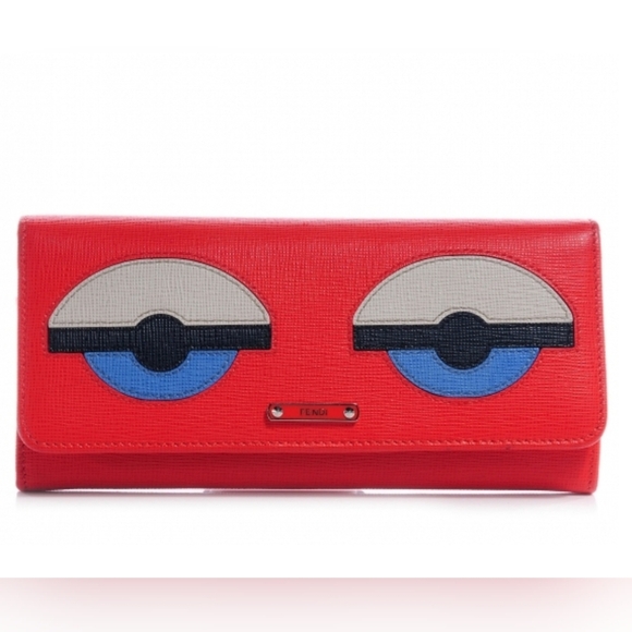 🔹️Fendi 🔹️Vitello Elite Monster Eyes Continental Wallet Papavero Multicolor - Picture 1 of 14